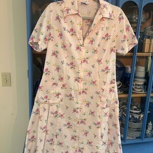 Vintage Cotton Pink Floral Dress. Large. 38 Bust; 34 Waist; 44 Hips; 40 Long.